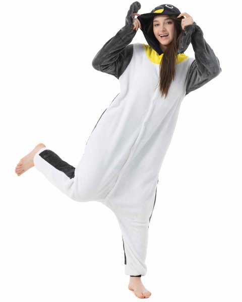 Katara 1744 -  Pinguin dunkelgrau/weiß L (165-175cm), Jumpsuit, Onesie, Karneval, Overall, Party, Karnevals-Kostüm, Verkleidung zum Fasching, Schlafanzug, Hausanzug, Jogginganzug, Cosplay, Tierkostüm für Erwachsene