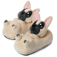 Corimori Süße Plüsch-Hausschuhe (10+ Designs) Frenchie „Zorro“ Slipper Einheitsgröße 25-33.5 Unisex Pantoffeln Beige Schwarz