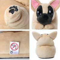 Corimori Süße Plüsch Hausschuhe (10+ Designs) Frenchie „Zorro“ Slipper Einheitsgröße 34-44 Unisex Pantoffeln Beige Schwarz