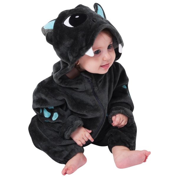 Corimori (viele Designs) Baby Onesie Spark der Drache Süßes Tier Plüsch-Kostüm Strampler Schwarz Hell-blau (70-90 cm)