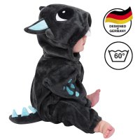 Corimori (viele Designs) Baby Onesie Spark der Drache Süßes Tier Plüsch-Kostüm Strampler Schwarz Hell-blau (70-90 cm)