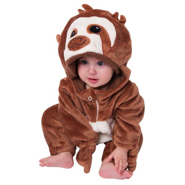 Corimori (viele Designs) Baby Onesie Henry das Faultier Süßes Tier Plüsch-Kostüm Strampler Dunkel-Braun Beige (70-90 cm)