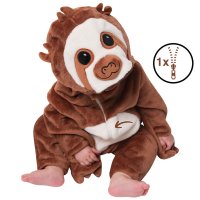 Corimori (viele Designs) Baby Onesie Henry das Faultier Süßes Tier Plüsch-Kostüm Strampler Dunkel-Braun Beige (70-90 cm)