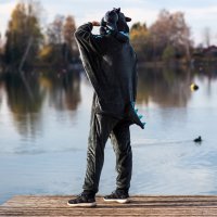 Corimori (viele Designs) Spark der Drache Kinder Onesie Jumpsuit Kostüm, Jungen & Mädchen (Gr. 110-130cm) Grau