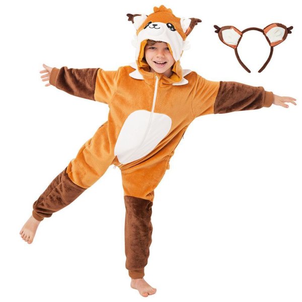 Corimori (viele Designs) Faye der Fuchs Kinder Onesie Jumpsuit Kostüm, Jungen & Mädchen (Gr. 110-130cm) Orange-Braun
