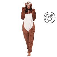 Corimori (viele Designs) Henry das Faultier Damen & Herren Onesie Jumpsuit Kostüm Gr. 150 - 160cm, Braun-Creme