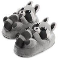 Corimori Süße Plüsch Hausschuhe (10+ Designs) Waschbär "Lina“ Slipper Einheitsgröße 25-33.5 Unisex Pantoffeln Grau Schwarz