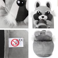 Corimori Süße Plüsch Hausschuhe (10+ Designs) Waschbär "Lina“ Slipper Einheitsgröße 25-33.5 Unisex Pantoffeln Grau Schwarz