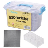Bausteine - 520 Stück, 100% Kompatibel Sluban, Papimax, Q-Bricks, LEGO® und mehr - Inklusive Box und Grundplatte, Transparent