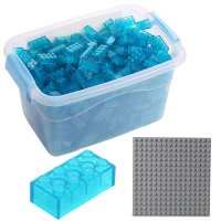 Bausteine - 520 Stück, 100% Kompatibel Sluban, Papimax, Q-Bricks, LEGO® und mehr - Inklusive Box und Grundplatte, Transparent Blau