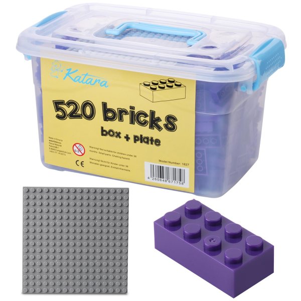 Bausteine - 520 Stück, 100% Kompatibel Sluban, Papimax, Q-Bricks, LEGO® und mehr - Inklusive Box und Grundplatte, Lila