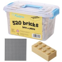 Bausteine - 520 Stück, 100% Kompatibel Sluban, Papimax, Q-Bricks, LEGO® und mehr - Inklusive Box und Grundplatte, Beige