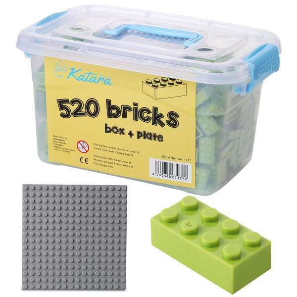 Bausteine - 520 Stück, 100% Kompatibel Sluban, Papimax, Q-Bricks, LEGO® und mehr - Inklusive Box und Grundplatte, Hell-Grün