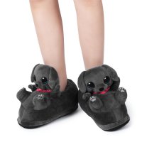 Corimori – Buddy der Labrador, Hunde Plüsch-Hausschuhe für Kinder und Erwachsene, EU Einheitsgröße 34 bis 44 (Schwarz)