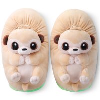 Corimori – Joey das Erdmännchen, Plüsch Hausschuhe, Tier Pantoffeln für Kinder und Erwachsene, EU Einheitsgröße 34 bis 44 (Beige)