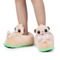 Corimori – Joey das Erdmännchen, Plüsch Hausschuhe, Tier Pantoffeln für Kinder und Erwachsene, EU Einheitsgröße 34 bis 44 (Beige)