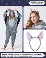 Flauschiges Fledermaus-Kostüm für Erwachsene mit Haarreif | Halloween Kostüm Onesie für Damen, Herren | Körpergröße 180-190cm