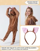 Flauschiges Gürteltier-Kostüm für Erwachsene mit Haarreif | Karneval Kostüm Onesie für Damen, Herren | Körpergröße 170-180cm