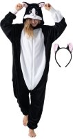 Flauschiges Katzen-Kostüm für Erwachsene mit Haarreif | Karneval Kostüm Onesie für Damen, Herren | Körpergröße 180-190cm