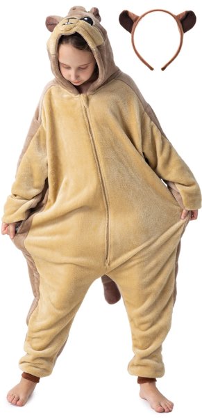 Flauschiges Murmeltier-Kostüm für Kinder mit Haarreif | Karneval Fasching Kostüm Onesie für Mädchen, Jungen | Körpergröße 110-130cm