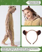 Flauschiges Murmeltier-Kostüm für Kinder mit Haarreif | Karneval Fasching Kostüm Onesie für Mädchen, Jungen | Körpergröße 110-130cm