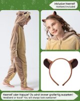 Flauschiges Murmeltier-Kostüm für Kinder mit Haarreif | Karneval Fasching Kostüm Onesie für Mädchen, Jungen | Körpergröße 130-150cm
