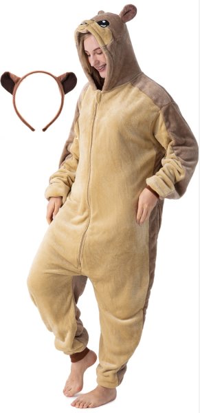 Flauschiges Murmeltier-Kostüm für Erwachsene mit Haarreif | Karneval Kostüm Onesie für Damen, Herren | Körpergröße 150-160cm