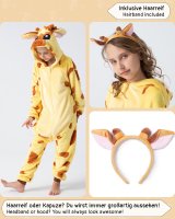 Flauschiges Giraffen-Kostüm für Kinder mit Haarreif | Karneval Fasching Kostüm Onesie für Mädchen, Jungen | Körpergröße 90-110cm