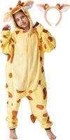 Flauschiges Giraffen-Kostüm für Kinder mit Haarreif | Karneval Fasching Kostüm Onesie für Mädchen, Jungen | Körpergröße 110-130cm