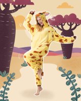 Flauschiges Giraffen-Kostüm für Erwachsene mit Haarreif | Karneval Kostüm Onesie für Damen, Herren | Körpergröße 160-170cm