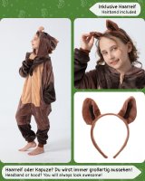 Flauschiges Wildschwein-Kostüm für Kinder mit Haarreif | Karneval Fasching Kostüm Onesie für Mädchen, Jungen | Körpergröße 110-130cm