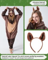 Flauschiges Wildschwein-Kostüm für Erwachsene mit Haarreif | Karneval Kostüm Onesie für Damen, Herren | Körpergröße 170-180cm
