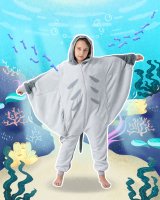 Flauschiges Manta Rochen-Kostüm für Kinder| Karneval Fasching Kostüm Onesie für Mädchen, Jungen