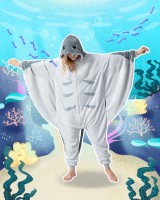 Flauschiges Manta Rochen-Kostüm für Erwachsene | Karneval Kostüm Onesie für Damen, Herren | Körpergröße 160-170cm