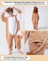 Flauschiges Löwen-Kostüm für Kinder mit Haarreif | Karneval Fasching Kostüm Onesie für Mädchen, Jungen | Körpergröße 130-150cm