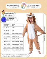 Flauschiges Löwen-Kostüm für Kinder mit Haarreif | Karneval Fasching Kostüm Onesie für Mädchen, Jungen | Körpergröße 130-150cm