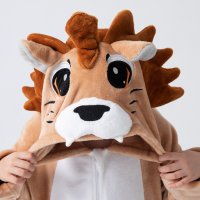 Flauschiges Löwen-Kostüm für Kinder mit Haarreif | Karneval Fasching Kostüm Onesie für Mädchen, Jungen | Körpergröße 130-150cm