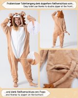 Flauschiges Löwen-Kostüm für Erwachsene mit Haarreif | Karneval Kostüm Onesie für Damen, Herren | Körpergröße 150-160cm