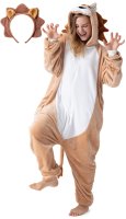 Flauschiges Löwen-Kostüm für Erwachsene mit Haarreif | Karneval Kostüm Onesie für Damen, Herren | Körpergröße 150-160cm