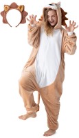 Flauschiges Löwen-Kostüm für Erwachsene mit Haarreif | Karneval Kostüm Onesie für Damen, Herren | Körpergröße 170-180cm