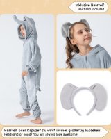 Flauschiges Elefanten-Kostüm für Kinder mit Haarreif | Karneval Fasching Kostüm Onesie für Mädchen, Jungen