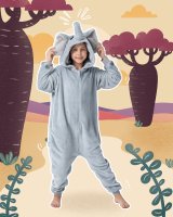 Flauschiges Elefanten-Kostüm für Kinder mit Haarreif | Karneval Fasching Kostüm Onesie für Mädchen, Jungen | Körpergröße 130-150cm