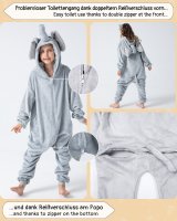 Flauschiges Elefanten-Kostüm für Kinder mit Haarreif | Karneval Fasching Kostüm Onesie für Mädchen, Jungen | Körpergröße 130-150cm