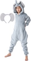 Flauschiges Elefanten-Kostüm für Kinder mit Haarreif | Karneval Fasching Kostüm Onesie für Mädchen, Jungen | Körpergröße 130-150cm