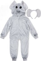 Flauschiges Elefanten-Kostüm für Kinder mit Haarreif | Karneval Fasching Kostüm Onesie für Mädchen, Jungen | Körpergröße 130-150cm