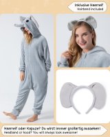 Flauschiges Elefanten-Kostüm für Erwachsene mit Haarreif | Karneval Kostüm Onesie für Damen, Herren | Körpergröße 160-170cm