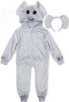 Flauschiges Elefanten-Kostüm für Erwachsene mit Haarreif | Karneval Kostüm Onesie für Damen, Herren | Körpergröße 160-170cm