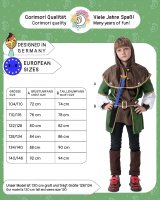 Kinder Robin Hood Kostüm mit Pfeil und Bogen | Für Jungen & Mädchen | grün, braun Größe 110/116