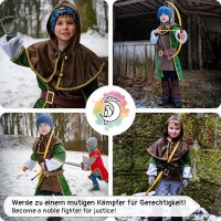 Kinder Robin Hood Kostüm mit Pfeil und Bogen | Für Jungen & Mädchen | grün, braun Größe 122/128