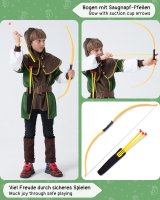 Kinder Robin Hood Kostüm mit Pfeil und Bogen | Für Jungen & Mädchen | grün, braun Größe 122/128